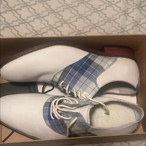 Cole Haan White and Blue Plaid Men's Oxfords